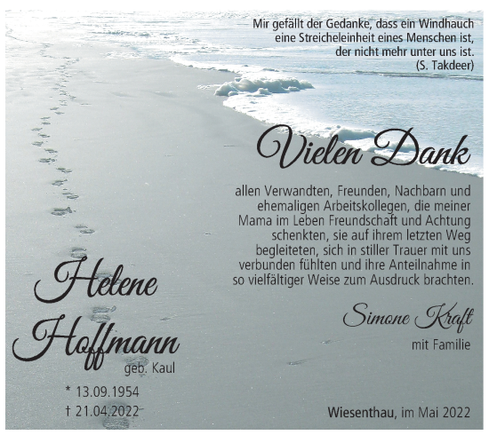 Anzeige von Helene Hoffmann von MGO