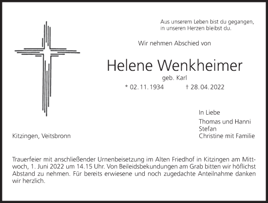 Anzeige von Helene Wenkheimer von MGO