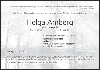 Anzeige von Helga Amberg von MGO