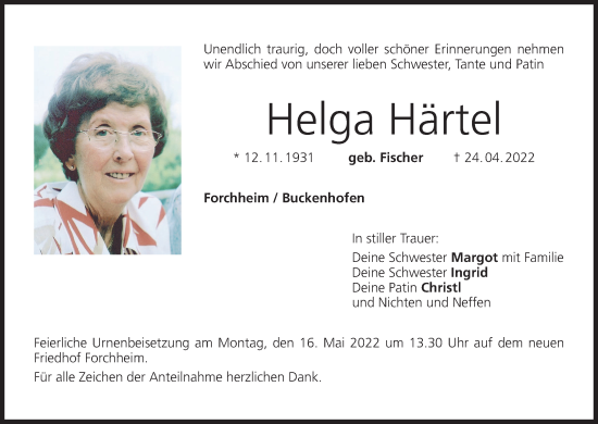 Anzeige von Helga Härtel von MGO