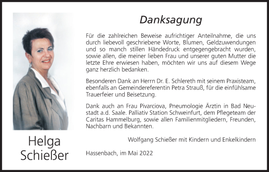 Anzeige von Helga Schießer von MGO