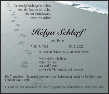 Anzeige von Helga Schlerf von MGO