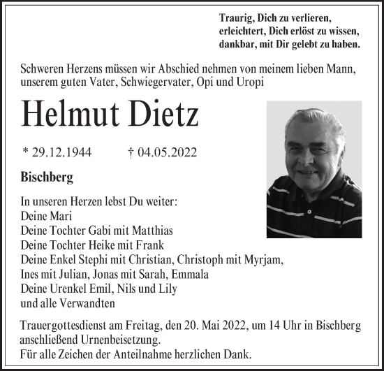 Anzeige von Helmut Dietz von MGO