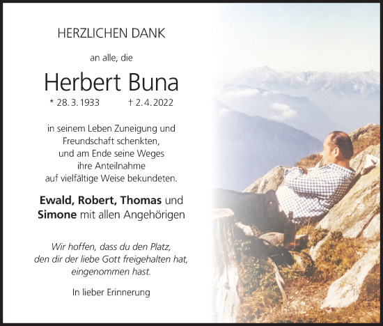 Anzeige von Herbert Buna von MGO