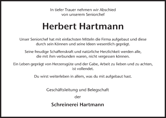 Anzeige von Herbert Hartmann von MGO