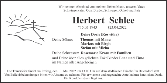 Anzeige von Herbert Schlee von MGO