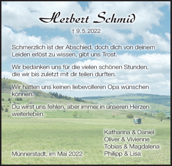 Anzeige von Herbert Schmid von MGO