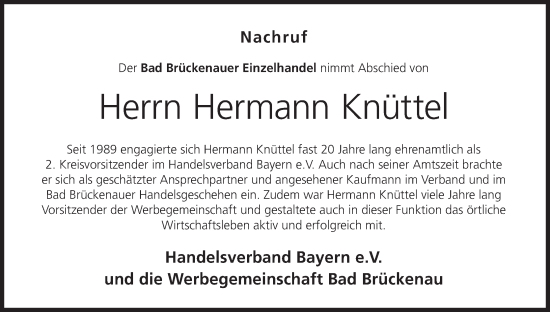 Anzeige von Hermann Knüttel von MGO