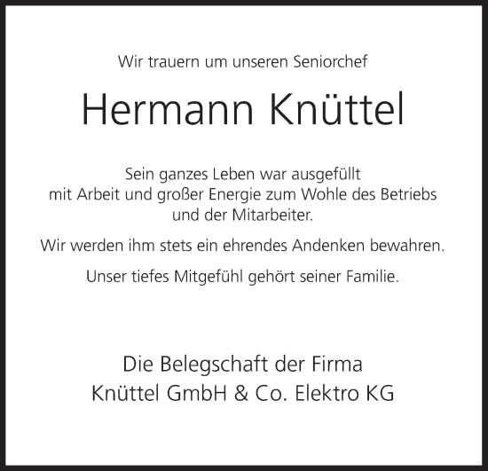 Anzeige von Hermann Knüttel von MGO