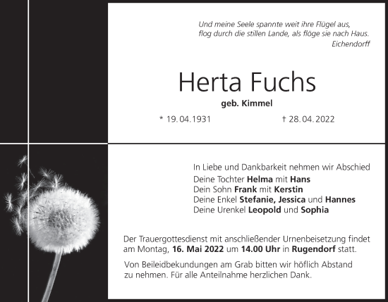 Anzeige von Herta Fuchs von MGO