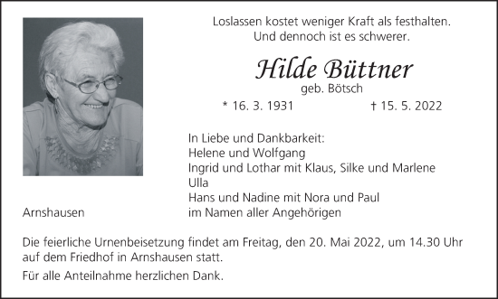 Anzeige von Hilde Büttner von MGO