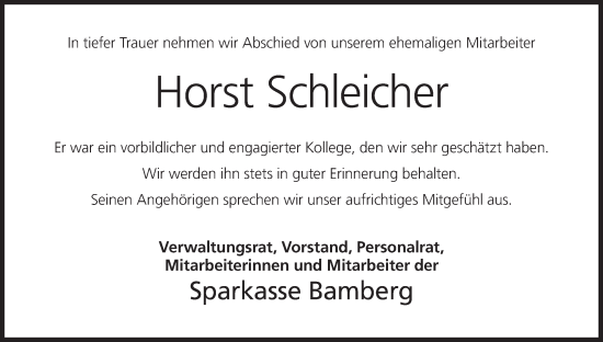 Anzeige von Horst Schleicher von MGO