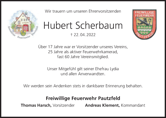 Anzeige von Hubert Scherbaum von MGO