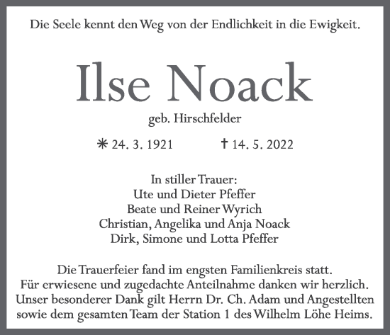 Anzeige von Ilse Noack von MGO