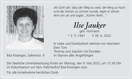 Anzeige von Ilse Pauker von MGO