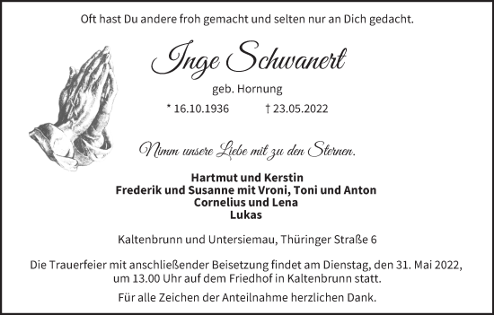 Anzeige von Inge Schwanert von MGO