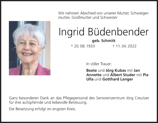 Anzeige von Ingrid Büdenbender von MGO