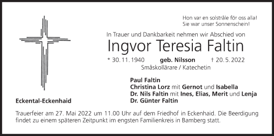 Anzeige von Ingvor Teresia Faltin von MGO