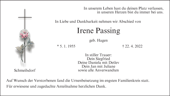 Anzeige von Irene Passing von MGO