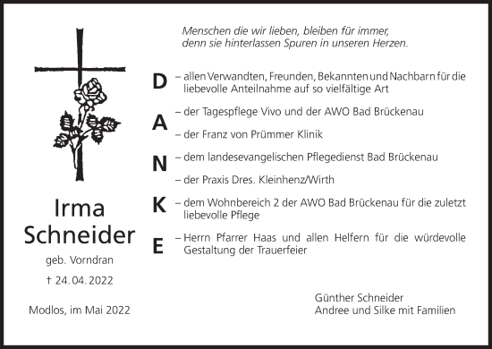 Anzeige von Irma Schneider von MGO