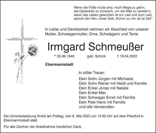 Anzeige von Irmgard Schmeußer von MGO