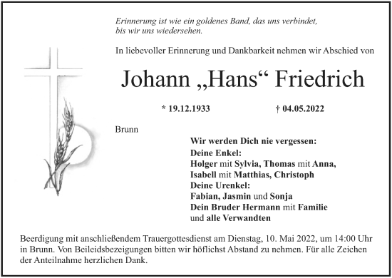 Anzeige von Johann  Friedrich von MGO