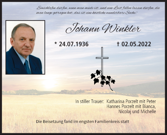 Anzeige von Johann Winkler von MGO