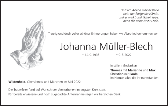 Anzeige von Johanna Müller-Blech von MGO