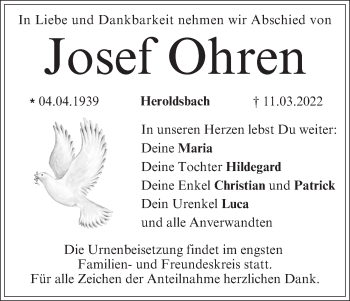 Anzeige von Josef Ohren von MGO