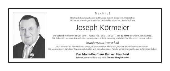 Anzeige von Joseph Körmeier von MGO