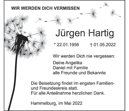 Anzeige von Jürgen Hartig von MGO