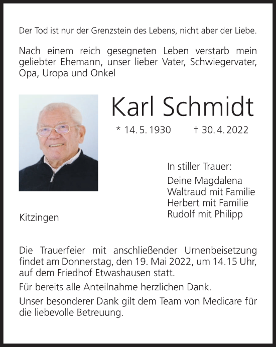 Anzeige von Karl Schmidt von MGO