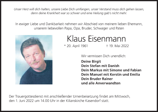 Anzeige von Klaus Eisenmann von MGO