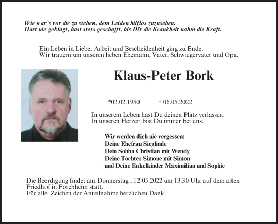 Anzeige von Klaus-Peter Bork von MGO