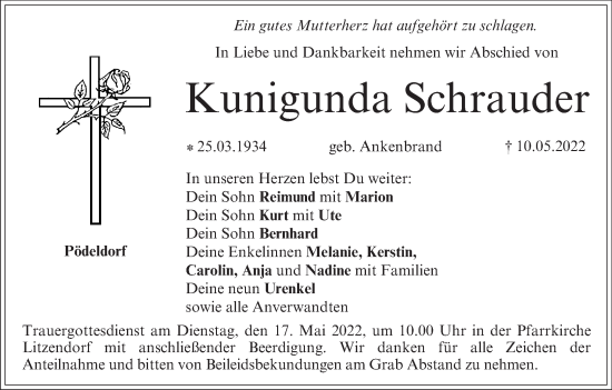 Anzeige von Kunigunda Schrauder von MGO