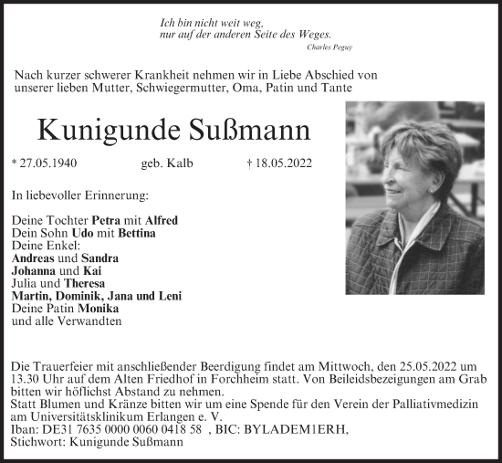 Anzeige von Kunigunde Sußmann von MGO