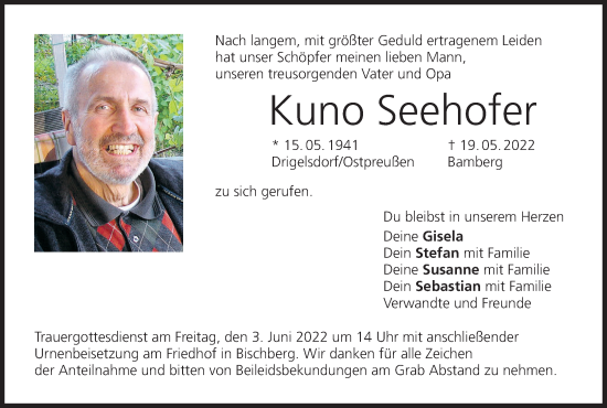 Anzeige von Kuno Seehofer von MGO