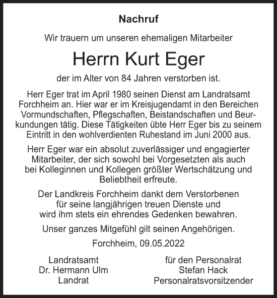 Anzeige von Kurt Eger von MGO