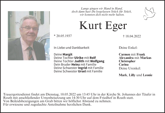 Anzeige von Kurt Eger von MGO