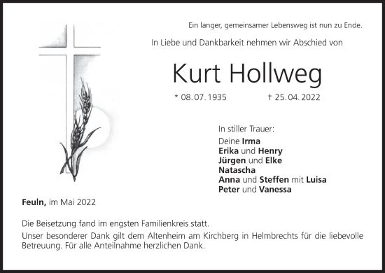 Anzeige von Kurt Hollweg von MGO