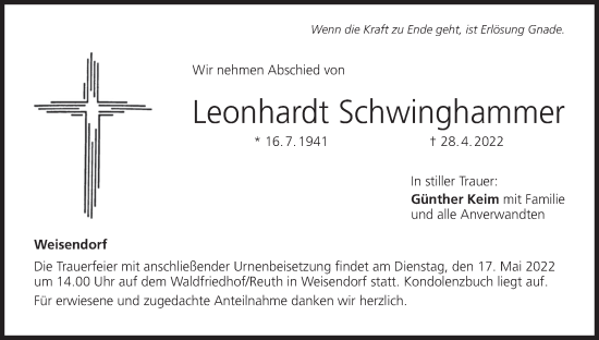 Anzeige von Leonhardt Schwinghammer von MGO