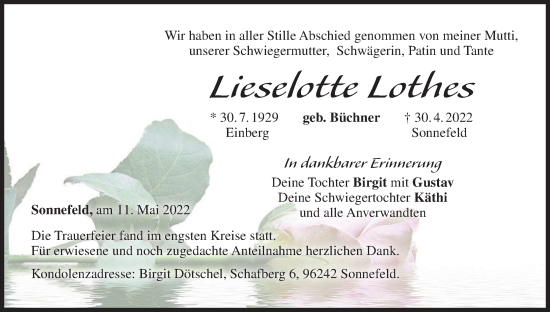 Anzeige von Lieselotte Lothes von MGO