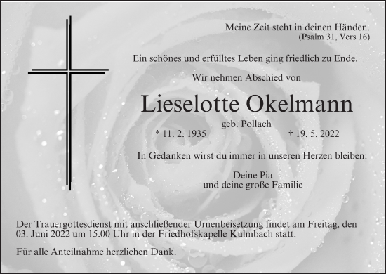 Anzeige von Lieselotte Okelmann von MGO