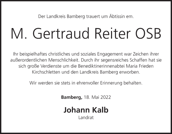 Anzeige von M. Gertraud Reiter von MGO