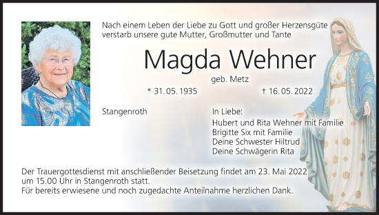 Anzeige von Magda Wehner von MGO