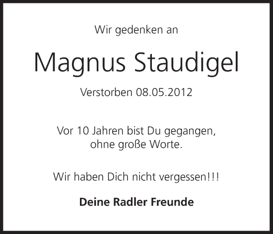 Anzeige von Magnus Staudigel von MGO
