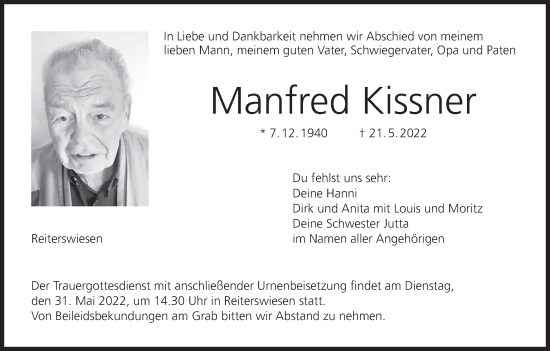 Anzeige von Manfred Kissner von MGO