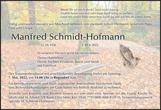 Anzeige von Manfred Schmidt-Hofmann von MGO