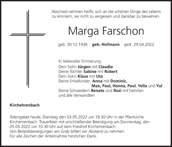 Anzeige von Marga Farschon von MGO