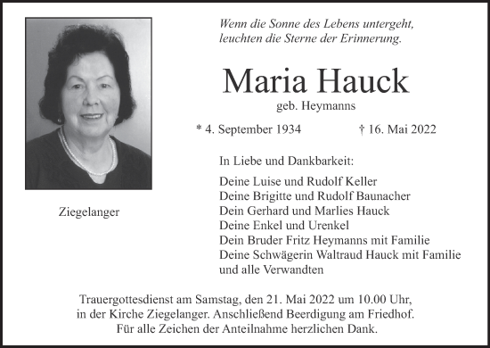 Anzeige von Maria Hauck von MGO